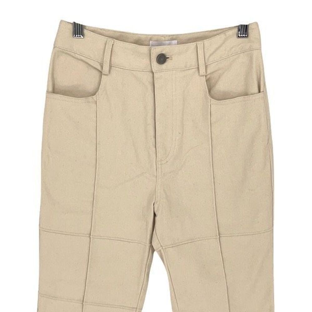 Isalis High Rise Cotton Twill Khaki Pants Block Stitching Pockets Ivory Size Sma — image 2 of 8